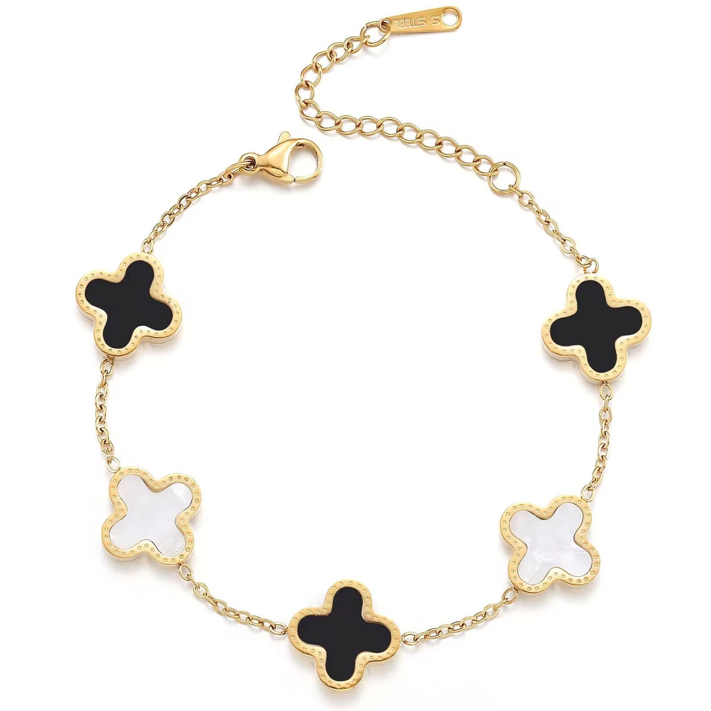 Black and White Clover Bracelete